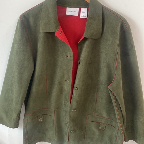 VTG 90’s Alfred Dunner Faux Microsuede Green and Red Microsuede Jacket, Size 14 - Picture 7 of 10
